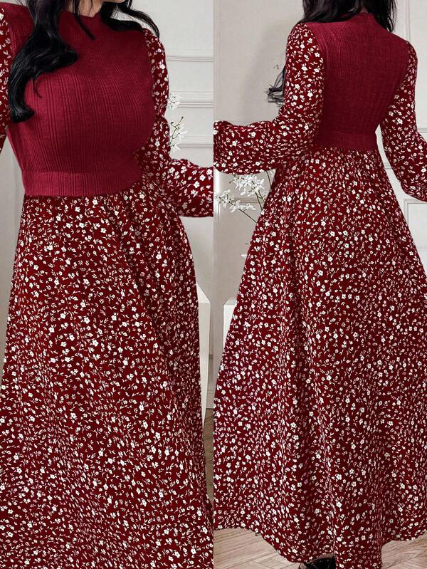 Modelyn Vestido feminino estilo árabe com patchwork floral e estampa floral