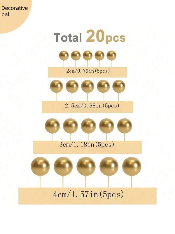 20 piezas/set de bolas de decoración para pasteles, bolas mini de 2cm/2,5cm/3cm/4cm, decoración de pastel de colores múltiples disponibles, bola dorada para decoración del pastel, pequeña y grande, decoraciones para tartas de Navidad, boda y cumpleaños que se pueden reutilizar