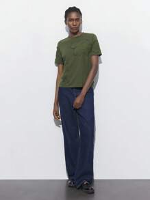 Maija 女士绿色早春刺绣花卉图案休闲短袖宽松日常T恤，适合 7 月 4 日、圣若昂、毕业典礼、节日服装