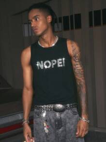 AXEPEAK Men's Casual Crystal Letter Print Sleeveless Vest Top, Summer