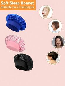 SHEIN 1 pezzo Cuffia da notte in seta Satin Bonnet, fascia morbida E W per capelli, berretto da casa in rosa e blu, decorazione per l'estate, adatto per il ritorno a scuola, con imbottitura in cotone, arricciature a collo solido, ampia traspiranti, cappello in satin per la cura dei capelli da donna