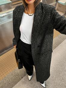 Siren Gaze Women's Solid Double-Breasted Pockets Casual Long Sleeve Long Coat Jacket In Fall/Winter Casual - Black and White - View 4