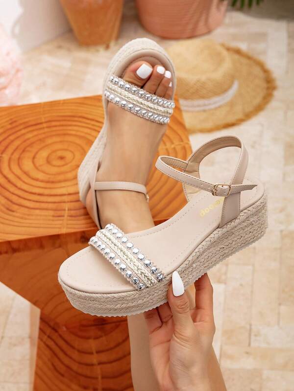 Styleloop Sandalias de plataforma y cuña de cuerda trenzada para mujer, estilo de vacaciones BOHO Chic, atuendo retro de música country americana para festival