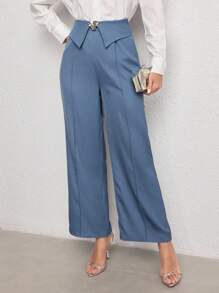 Modelyn Fashionable New Elegant Commuting Metal Buckle Waist Design Women Pants Fall Cloth For Women - Dusty Blue - View 4