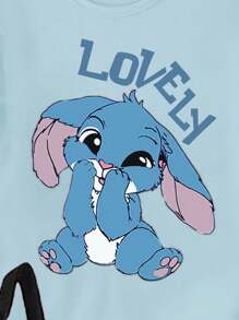 SHEIN Sparklyn 女童休闲时尚可爱卡通针线字母标语印花 T 恤和紧身裤 2 件套 - 彩色 - 查看 5