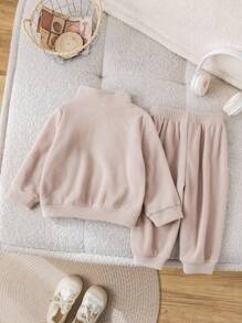 Baby Boy/Girl 2pcs/Set Casual Cute & Fun Sports Streetwear College All-Match Style Versatile Simple Comfortable Fashion Children Set, Fleece Thickened Suitable For Autumn/Winter, Fit For Birthday Party, Baptism, 1st Birthday Celebration, Gala, Performance, Wedding And Other Occasions Baby Boy Tan Outfit Baby Boy Sweatsuit Toddler Two Piece Set Boy Baby Boy Track Suit Toddler Suit Fall - Khaki - View 5