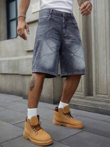 ROMWE MEN Street Life Shorts vaqueros sueltos para hombre con doble cintura