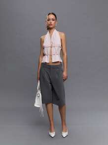 TypaGal Top de moda con diseño de abertura, cuello de halter y rayas para mujer - Rosa - Ver 3