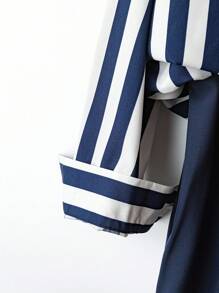 SHEIN LUNE Elegant Commuting Minimalist Casual Women 2pcs Set: Floral Print Blouse With Shirt Collar Long Sleeve Cardigan And Matching Short Skirt Or Pants, Blue & White, Plus Size, Suitable For Spring, Summer, Autumn