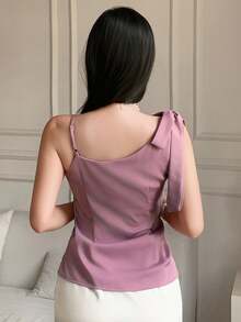 DAZY 紫色女士不对称蕾丝修身优雅吊带背心，夏季 - 紫色 - 查看 2