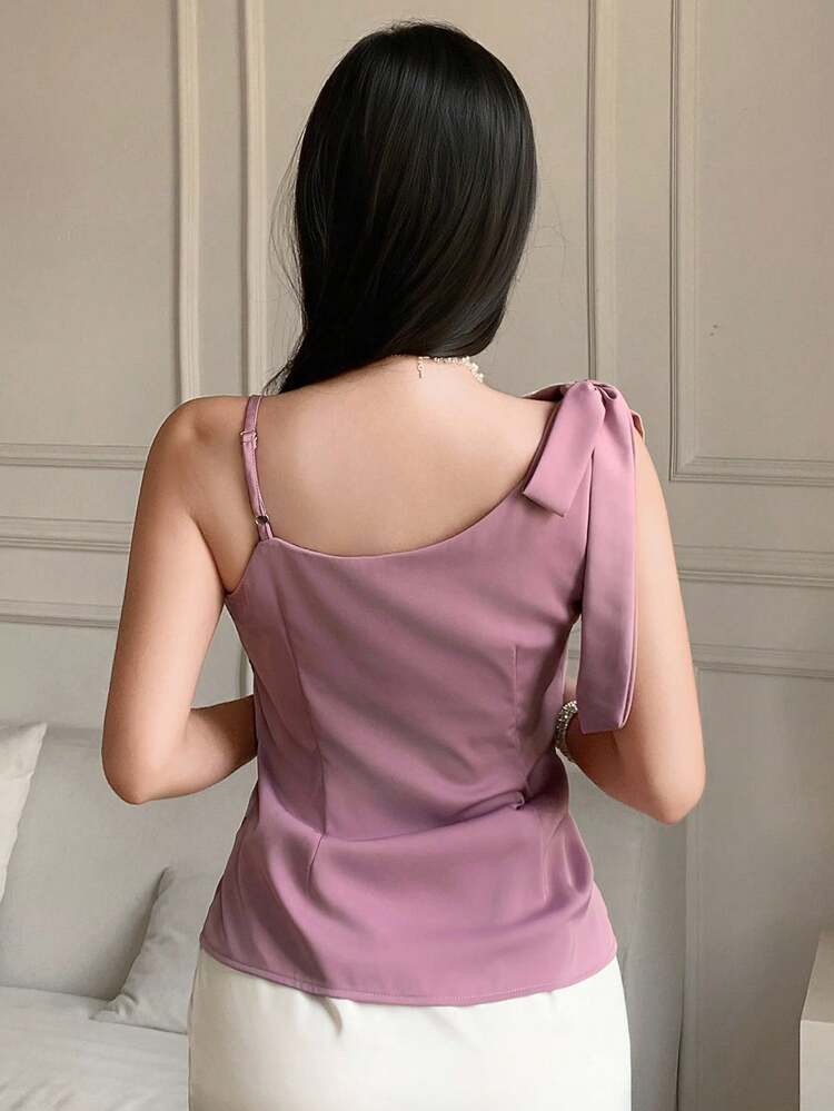 Purple Women's Asymmetrical Laced Fitted Elegant Camisole Top, Summer