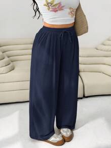 Solflare Plus Size Women Solid Color Loose Fit Wide Leg Pants For Summer, Versatile