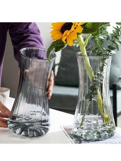 1pc Contemporary Glass Bud Vase Gestreepte Cylinder Artistic ative Home, Living Room, Bedroom, Coffee Table, Office Desk, Reception Birthday Graduation view 4