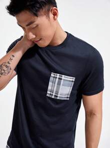 Manfinity Underwear&Sleepwear Basics Men Plaid Patched Pocket PJ Set / Pajama Set