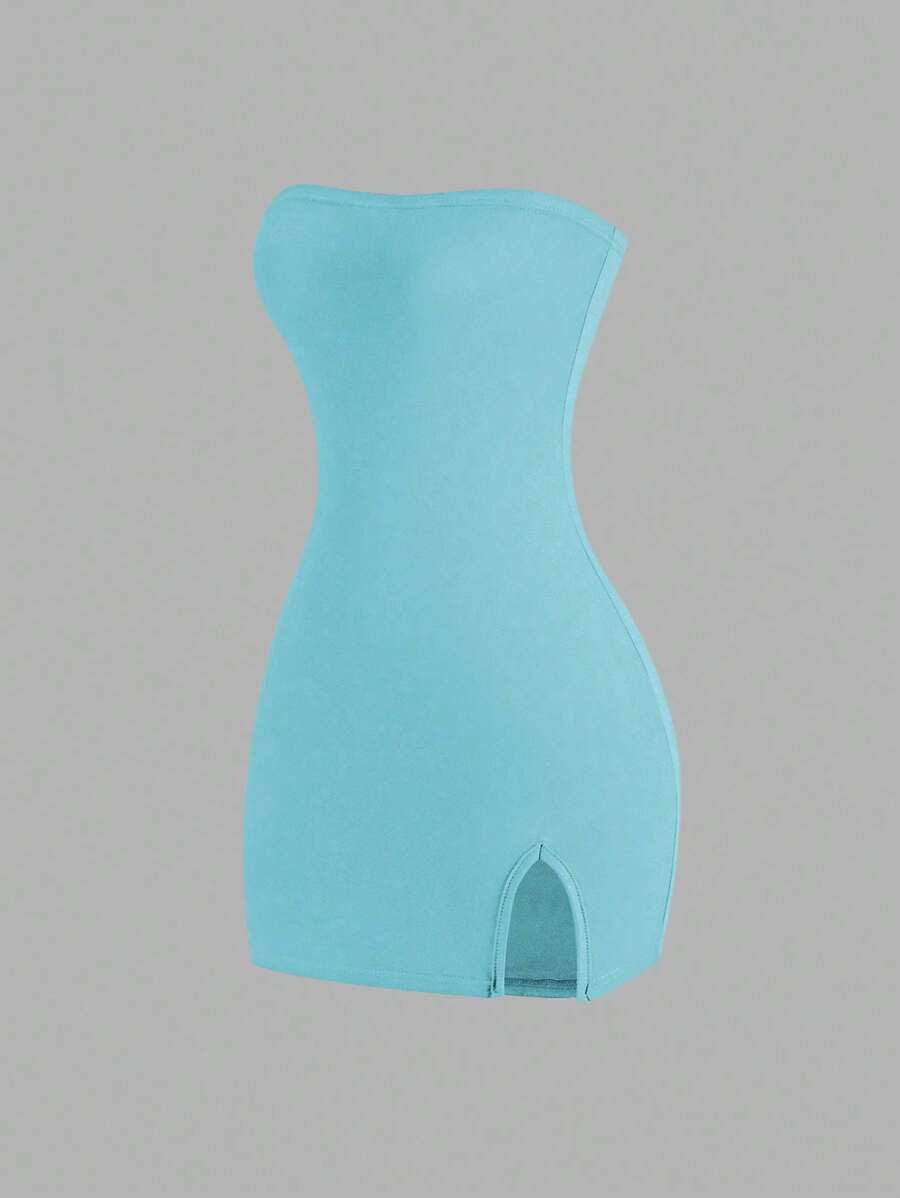 Sweetra 女士纯色露肩派对连衣裙迷你短款女装 - 藍色 - 查看 1