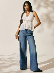 Easelle Top canotta vintage per donne con applicazioni in pizzo e patchwork di stile nomade - Bianco - Visualizzare 7