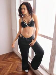 EasyFave Sostén con letras sin relleno y calado de estilo sexy y de moda para mujer