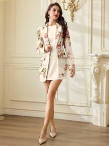 Vintamour Ensemble vintage élégant de 2 pièces pour femme, robe fourreau à imprimé floral sans manches, blazer à revers cranté à manches longues, tenue de bureau décontractée, tenue d'invitée de mariage, tenue d'enseignante, vêtements d'automne pour femme, tenue d'affaires décontractée, tenue de vacances pour femme, tenue d'anniversaire pour femme, vêtements d'automne, tenue de bureau élégante pour femme, vêtements d'hiver pour femme, tenue de travail pour femme, tenue de festival pour femme - Nude - Voir 6