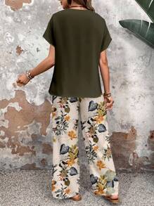 EMERY ROSE Women's Casual Floral Print Fitted 2 Pieces Set, Spring/Summer - Multicolor - View 2