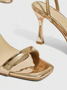 CUCCOO SZL Women's Fashionable Minimalist Ankle-Strap High Heel Square Toe Sandals, Suitable For Commute, Dating, Parties For Christmas - Champagne - View 9