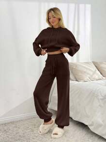 EURMUSE Hodie Sweater And Joger Pant 2 Pcs Set - Brown - View 5