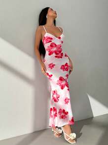 SHEIN PETITE Váy liền thân in hoa gợi cảm và dây đeo quần mùa xuân và mùa hè dành cho nữ, có thể mặc như một lớp lót bên trong vào mùa thu và mùa đông - Hồng - Xem 6