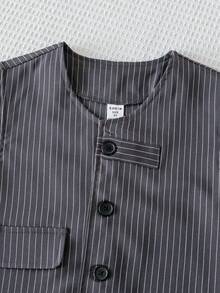 SHEIN 3pcs Young Boys Suits, Versatile Gentleman Style, Including White Long Sleeve Shirt, Classic Striped Vest, And Suit Pants, Fashionable Gentleman Outfit Suitable For Birthday Party, Formal Occasion, Wedding, Christening, Back To School, Sports Season, Halloween, Christmas Fall Winter - Grey - View 6