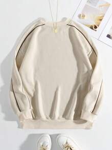 INAWLY Women's Letter Print Contrast Trim Drop Shoulder Sweatshirt,Ladies Spring/Fall Casual Contrast Piping Long Sleeve Round Neck Loose Regular Beige Drop Shoulder Pullovers Women Hoodies,Long Sleeve Tops Graduation,Back To School Outfits,Graduation,Teacher Outfits For Women,Back To School
