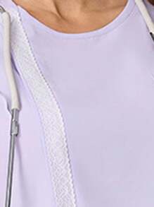 TaskEZ 蕾丝拼布休闲宽松多口袋上衣和高腰直筒裤/女士护理手术制服套装女士手术服套装女士服装 2 件护士手术服套装女士 - 紫色 - 查看 8