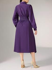 Heiryn 3D Floral V-Neck Long Sleeve Dress For Women - Purple - View 6