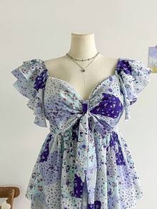 Dreamara Áo cánh tay lửng cổ chữ A họa tiết hoa voan xinh xắn dành cho nữ mùa hè cỡ lớn - Nhiều màu - Xem 7