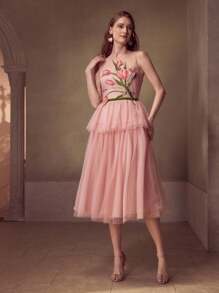 MOTF Soiréza APPLIQUES CONTRAST MESH COCKTAIL DRESS - Pink - View 4