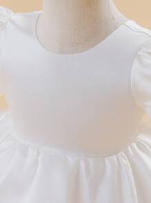 Glamorique Kids Baby Girl's Puffy Mesh & Satin Floral Dress, Bridesmaid/Birthday Tulle Dress With Bubble Sleeves, Bow Back, Infant Wedding/Party Pageant Gown Fall Winter