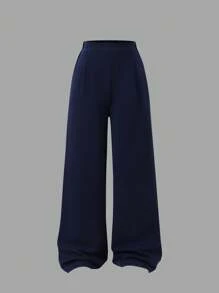 SHEIN Sparklyn 两件套少女套装，优雅通勤装，纯色条纹衬衫+阔腿裤套装，秋冬款 - 彩色 - 查看 4