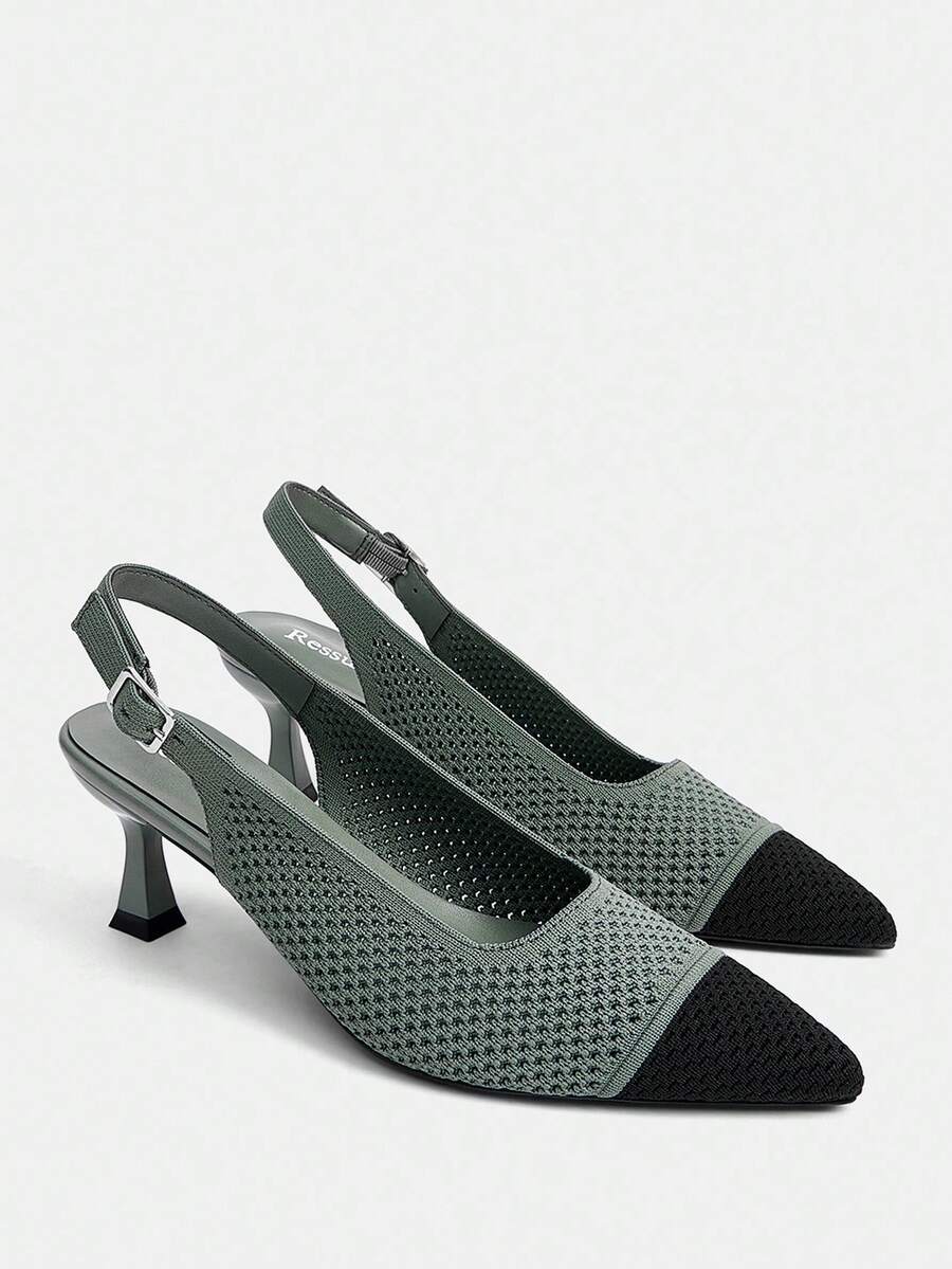 女士时尚橄榄绿舒适高跟鞋