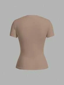 SHEIN EZwear 2 件套休闲简约黑色和卡其色短袖圆领基本款 T 恤，春夏 - 彩色 - 查看 7