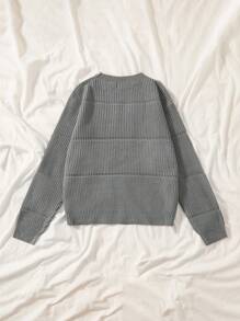 SHEIN EZwear Plus Solid Spring Ribbed Knit Sweater In Fall/Winter - Dark Grey - View 2