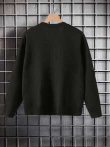 Boys' Fashionable Minimalist Knit Cardigan Sweater Boys Cardigan Kids Cardigan School Cardigan Boys Sweater Boys Black Knit V-Neck Cardigan With Button Front For Everyday Casual Style Tween Boys Everyday Long Sleeve Black Knit Cardigan With Regular Hem And V-Neck Plain Black Knitwear Cardigan For Tween Boys With Long Sleeves And Button Front Design Boys Black Knit V-Neck Cardigan With Button Front For Everyday Casual Style Plain Black Knitwear Cardigan For Tween Boys With Long Sleeves And Button Fall Winter - Black - View 2