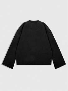 ROMWE MEN Goth 男士闪亮钻石图案长袖T恤，宽松短款 - 黑色 - 查看 3