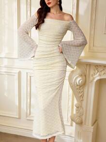 Vintamour Đầm trễ vai phối ren hoa dệt kim jacquard cổ điển thanh lịch cho nữ, trang phục dự tiệc thường ngày, trang phục mùa hè cho nữ, trang phục đi nghỉ, váy trắng cho nữ, váy mùa hè cho nữ, váy trắng cho nữ, váy dạ hội, váy sinh nhật cho nữ, váy dự tiệc cưới, váy phục sinh cho nữ, váy mùa xuân cho nữ, quần áo mùa hè, trang phục mùa xuân cho nữ, váy phục sinh cho nữ, trang phục sinh nhật cho nữ, váy cưới, kỳ nghỉ xuân - Màu be - Xem 5