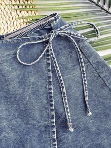 Soleia 女士休闲破洞牛仔短裤，蓝色 - 深色水洗藍 - 查看 8