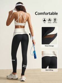 VARSITIE Kontrasfarbige Mesh-Patchwork-Leggings mit hoher Taille, modisch für den Sport