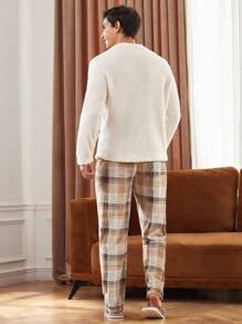 Manfinity Underwear&Sleepwear Basics Men's Casual Plaid Pocketed Fleece Loungewear Set, Home Outfit For Winter, Fall Winter Clothes, Fluffy Pajama, Cozy - Multicolor - View 2