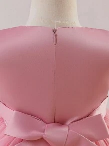 Glamorique Kids 粉色网眼刺绣蓬松公主裙，适合女婴、花童婚礼派对生日服装 - 粉色 - 查看 3