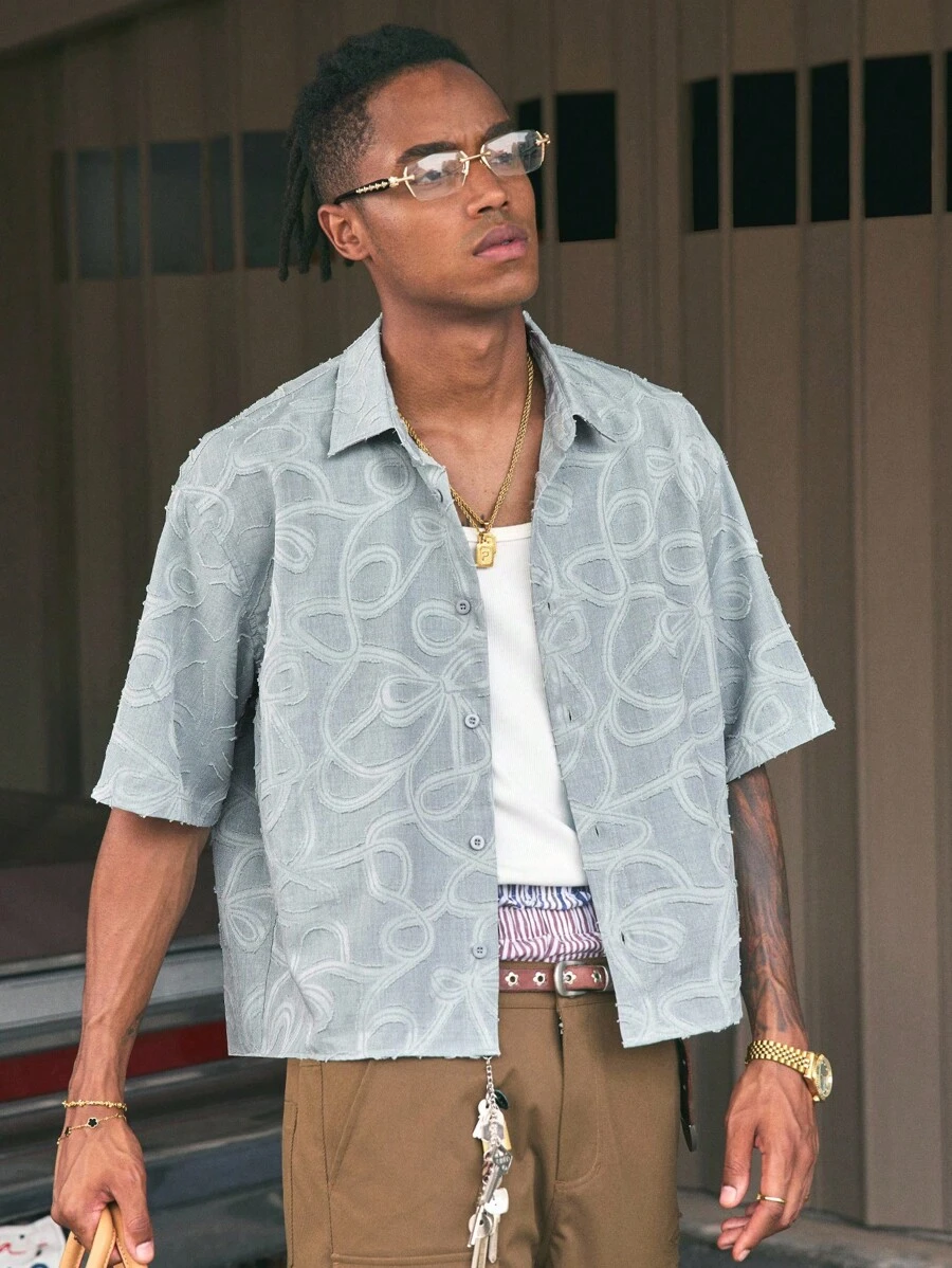 AXEPEAK 男士宽松短袖翻领衬衫