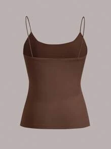 SHEIN EZwear 4 Set 4 Pairs Assorted Black, Brown, Beige, White Basic Camisole Tops, Suitable For Summer Back To School - Multicolor - View 11