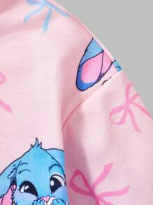 SHEIN Explorewe Girls' Street Sweatshirt Set, Suitable For Spring & Autumn Outdoor, Young Girl Graphic Print Knit Hoodie And Skinny Leggings Outfit Girls Sweatshirts Sweatshirt For Girls Stitch Sweatshirt For Girls Girls Lilo And Stitch Sweatshirt Lilo And Stitch Girls Clothes Fall Clothing,Fall Clothes For Kids,Long Sleeve,Autumn Clothes,Pull Sweatshirt Winter - Pink - View 4