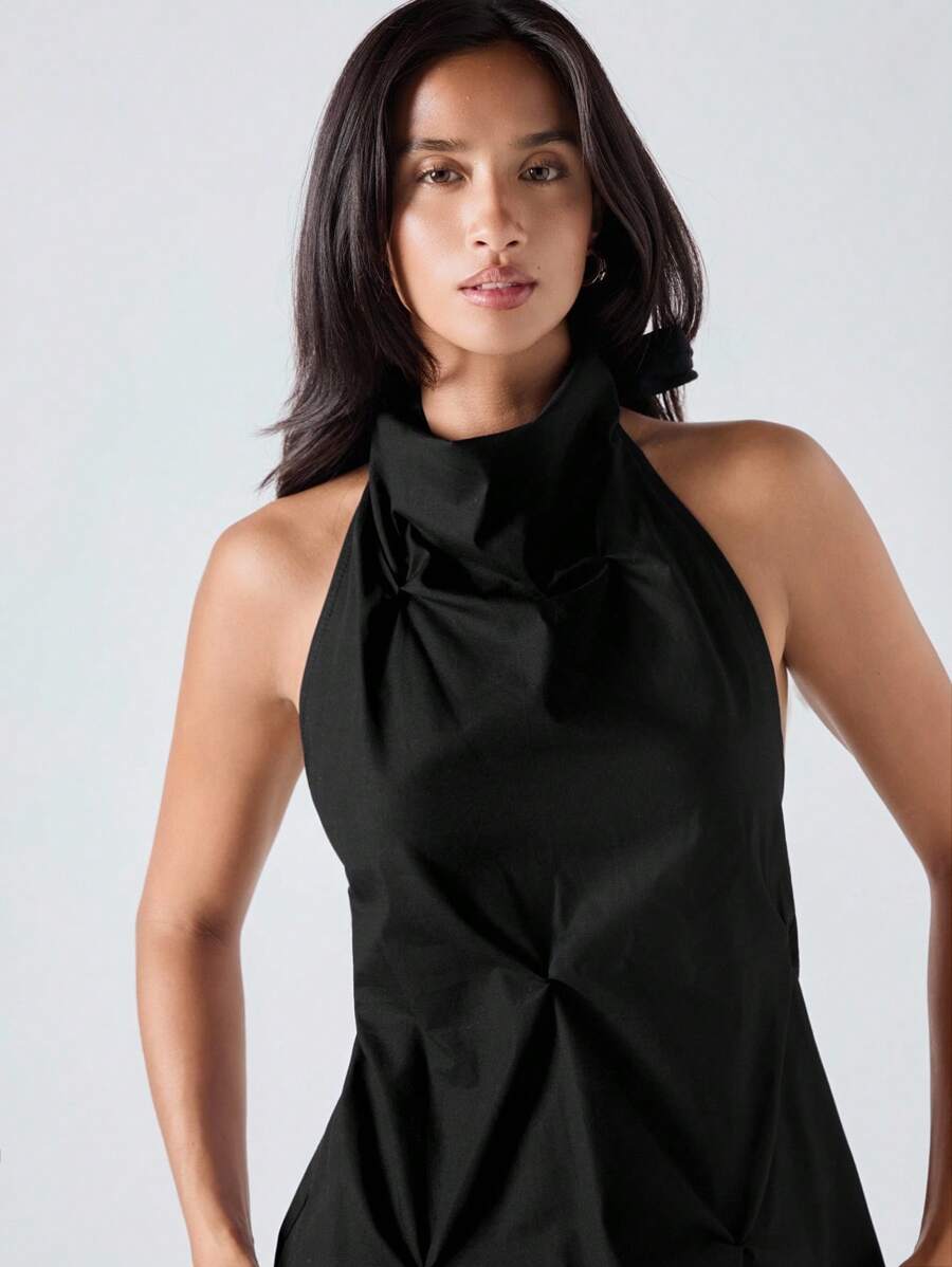 LYSMO Women's Solid Color Turtleneck Sleeveless Camisole - Black - View 1
