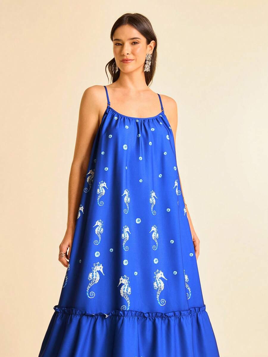 CAJUNI Women's Bohemian Resort Tropical Ocean Printed Cami Dress, Blue - Multicolor - View 1