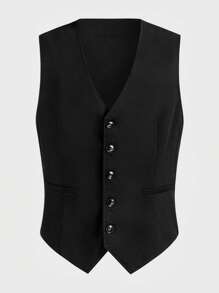 EASEVO Plus Size Men's Woven Suit Vest, Suitable For Summer
